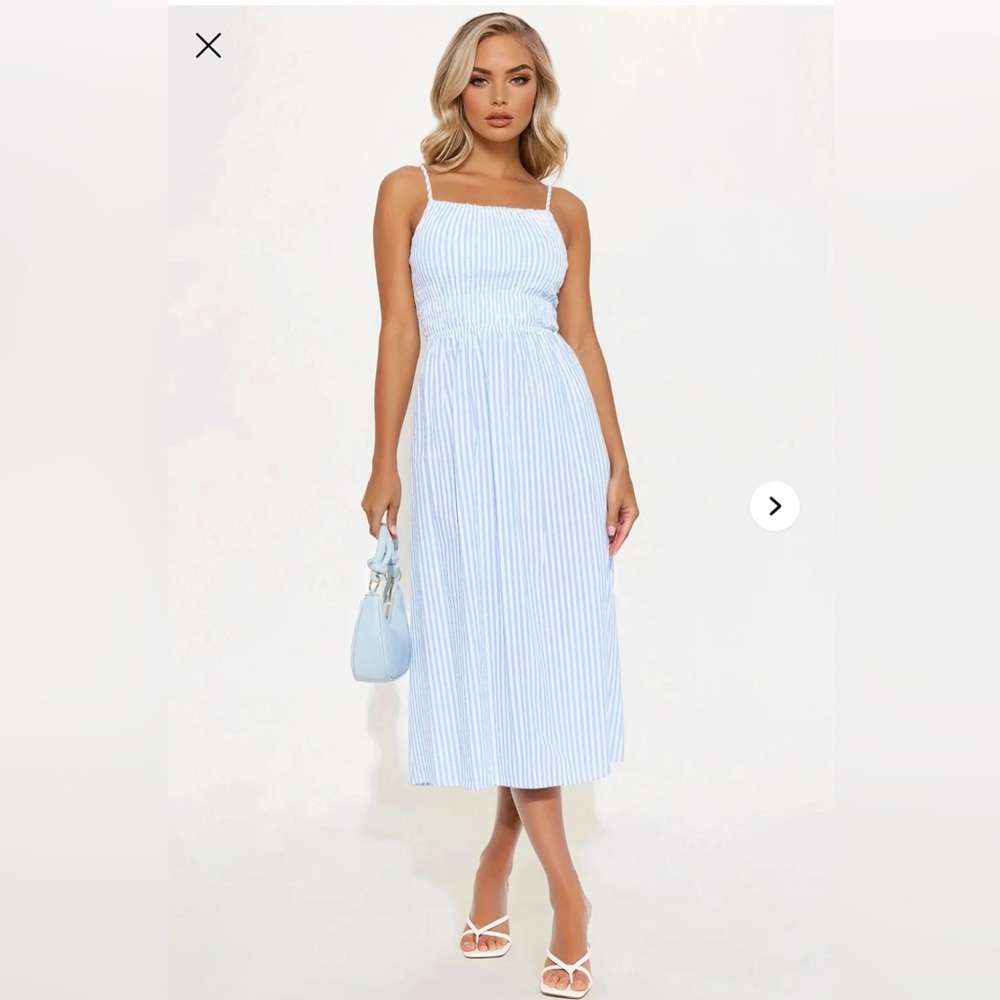 Elegant Blue Striped Midi Dress Fashion Nova L